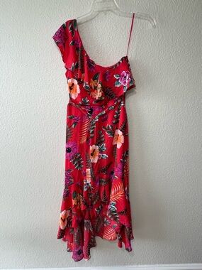 Mi Ami One Shoulder Dress Womens Medium Tropical Floral Resort Vacation Hawaii